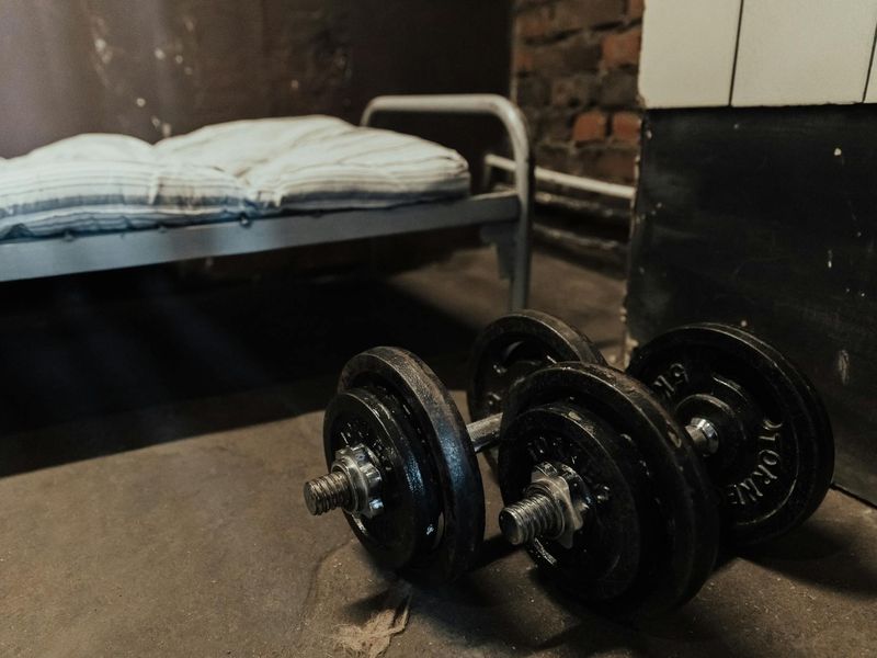 Minimalist home workout space with basic equipment